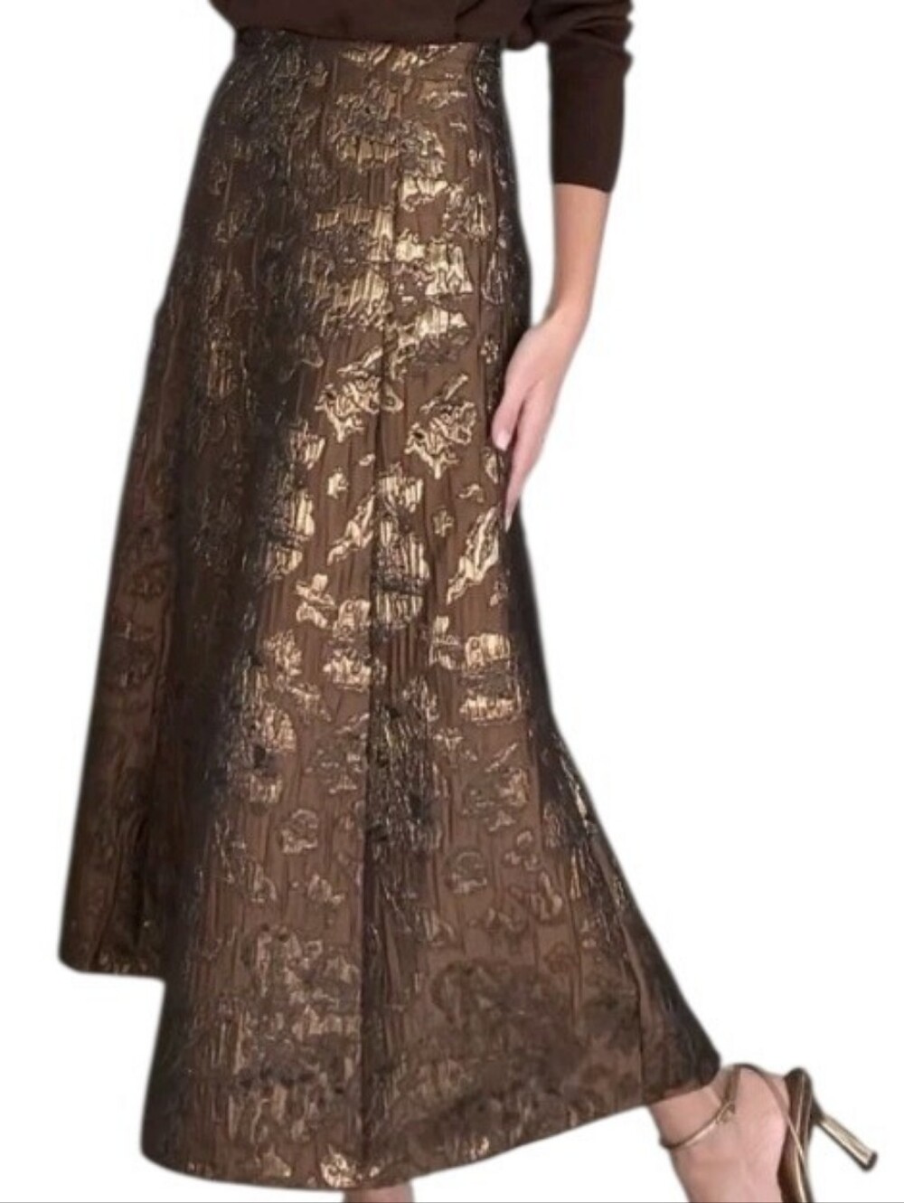 ZARA Highly Sought-after Shiny Metallic Jacquard Cape Skirt - Picture 3 of 12